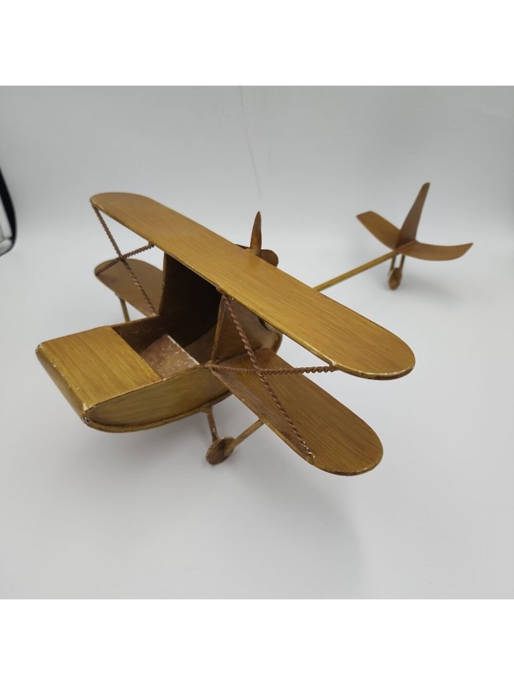 Vintage Metal Barnstormer WWI Military Biplane Airplane 12" Wingspan